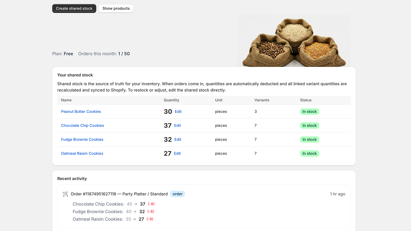 Dashboard after order