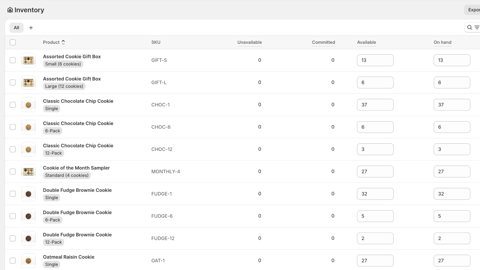 Shopify inventory with synced quantities
